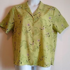 Liz Baker size 18, green floral short sleeve blouse